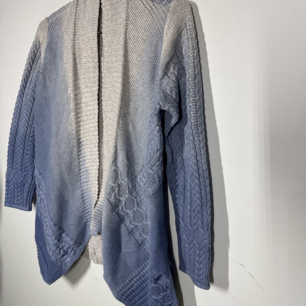 Nic+Zoe Open Front Cable Knit Cotton Cardigan Blue Ombre Womens M Beachy Boho - Picture 5 of 9